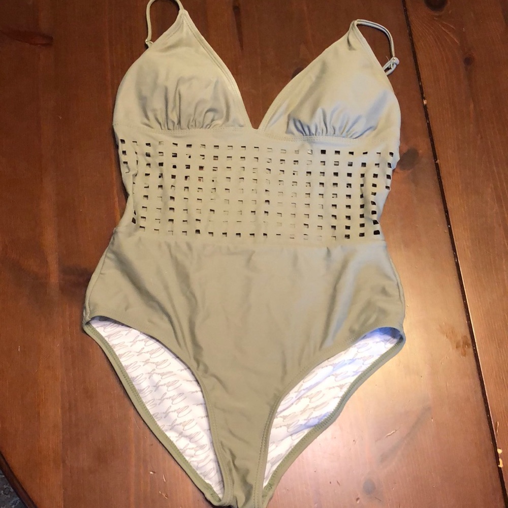 army green one-piece bathing suit
